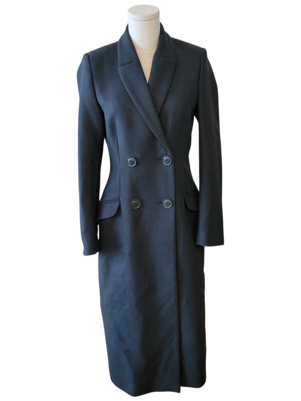 & Other Stories Deep Forest Green Wool Double Breasted Long Coat Size 4 - Picture 2 of 6
